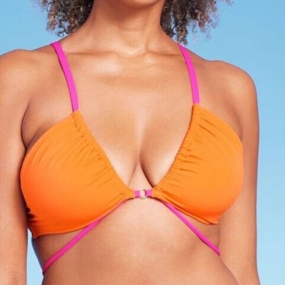 Shade and Shore Sporty Orange and Pink Bikini Top Adjustable Straps Size 36C